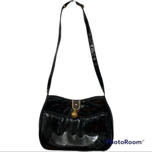 Vintage CROWN LEWIS Patent Leather Bag Gold Ball Accent
